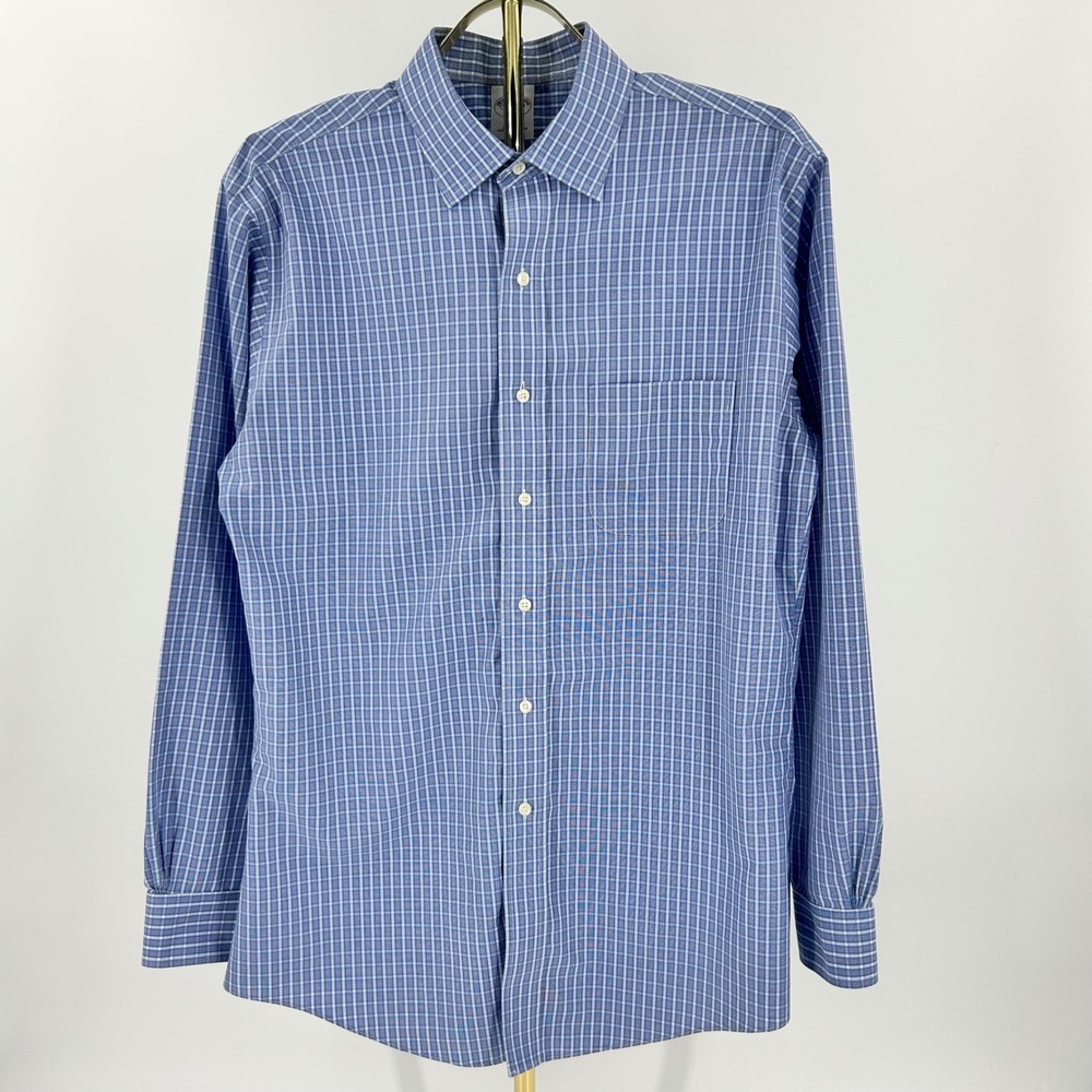Brooks Brothers Mens Slim Fit 16.5-4/5 Slim Fit Non-Iron Cotton Dress Shirt Blue